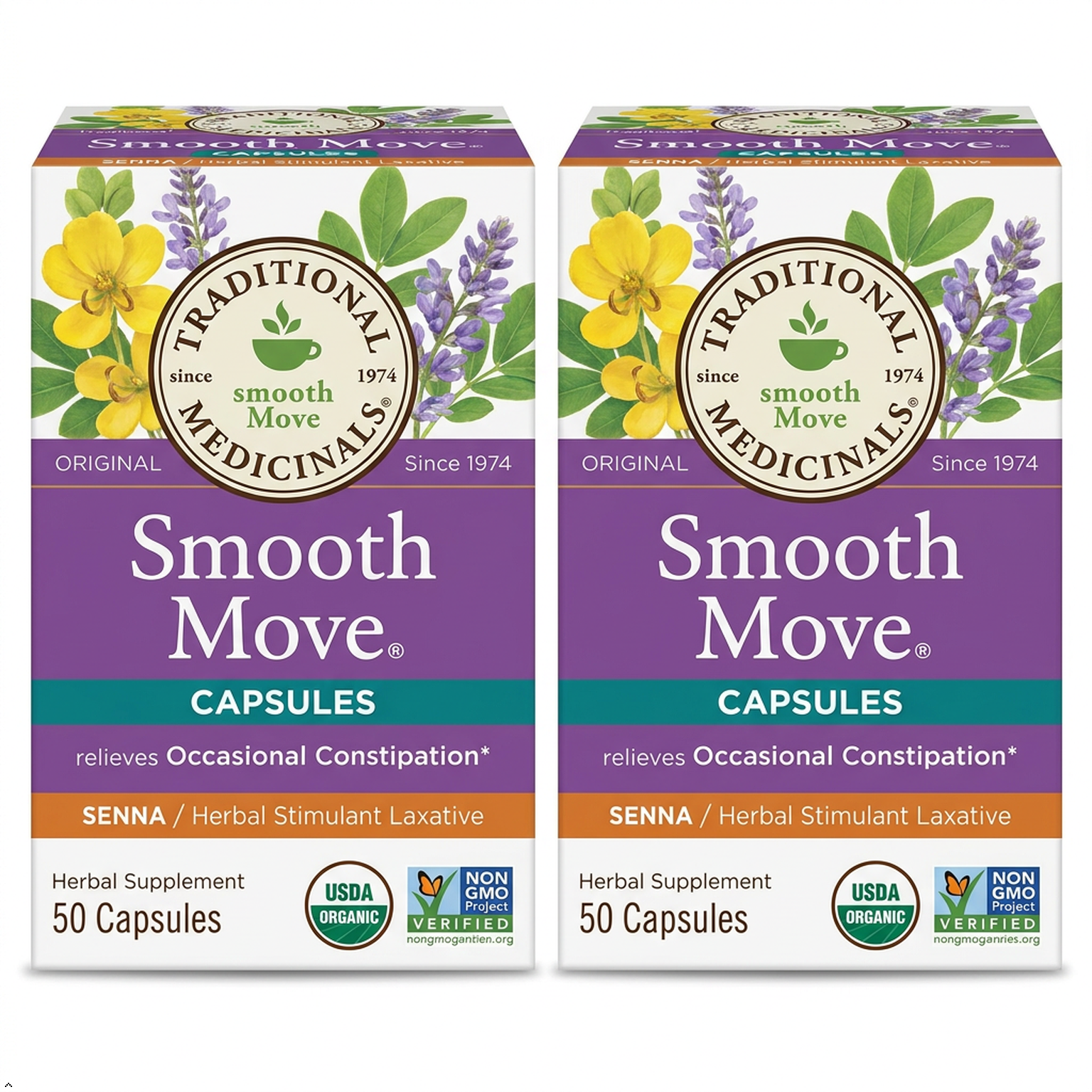Traditional Medicinals Smooth Move Senna Capsules, 50 Count (Pack of 2) Traditional Medicinals